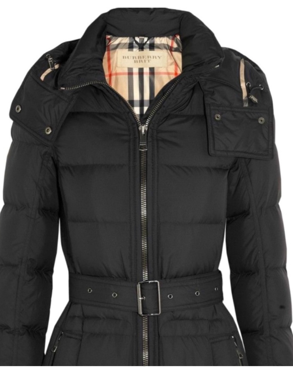 Authentic Burberry Brit Black Goose Down Quilted Diamond Puffer Hooded Jacket XS